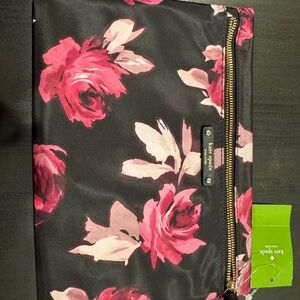 Kate Spade Black and Pink Floral Nylon Pouch